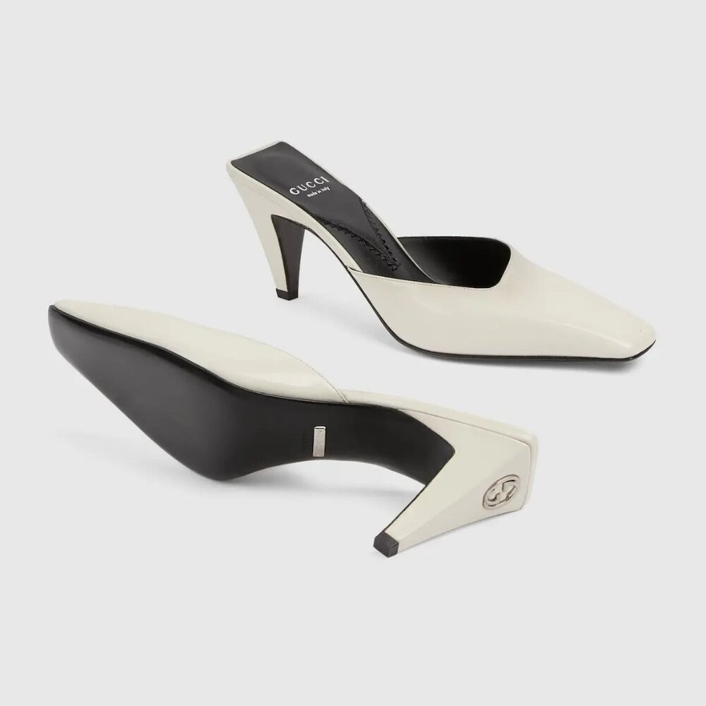 NIB Gucci interlocking G plaque white leather mules IT 38.5 US 8.5
